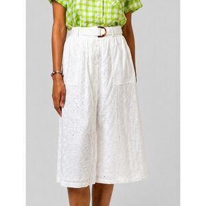 FRNCH Paris NEW Rock Petra Floral Lace White Eyelet Belted Midi Skirt SZ Large